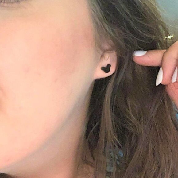 Red 316L Stainless Steel Mickey Mouse Silhouette Post Back Stud Earrings - Picture 5 of 5